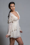 CLEARANCE - BEIGE AND GOLD A-LINE MINI DRESS WITH RUFFLE DETAILS