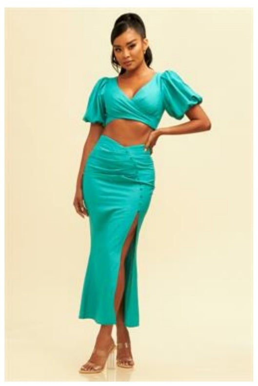 JADE GREEN SET OF MIDI SKIRT AND CROPPED TOP