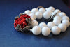 WHITE AGATE AND CORAL CARVED ROSE WITH SWAROVSKI CRYSTALS STATEMENT NECKLACE