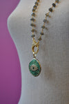 LABRADORITE AND GREEN ANGEL EYE PENDANT LONG KASHMERE NECKLACE