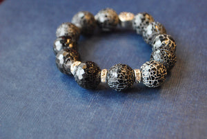 BLACK AGATE, CAT'S EYE AND SWAROVSKI CRYSTALS STRETCHY BRACELETS SET
