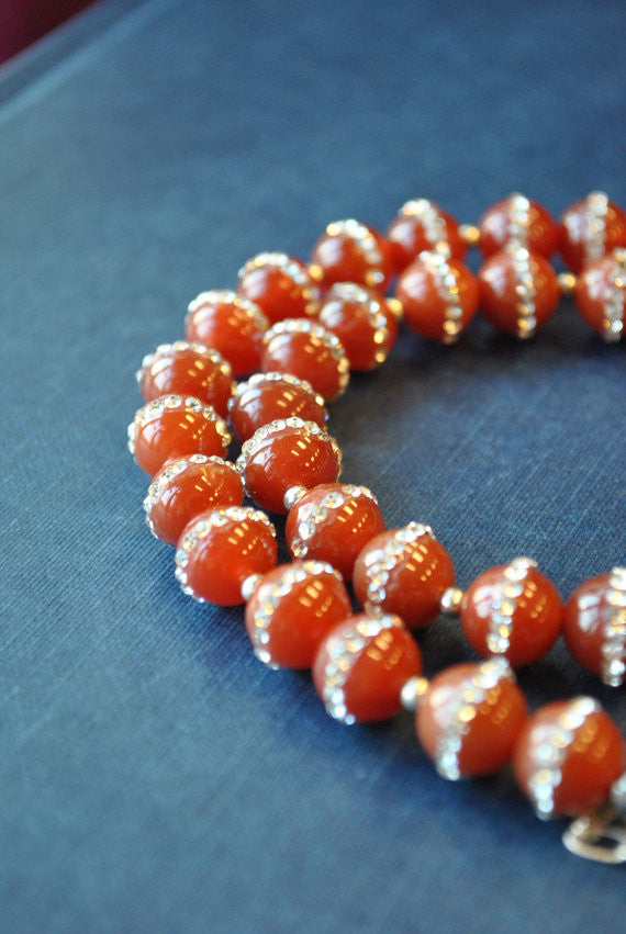 CARNELIAN AND SWAROVSKI CRYSTALS NECKLACE