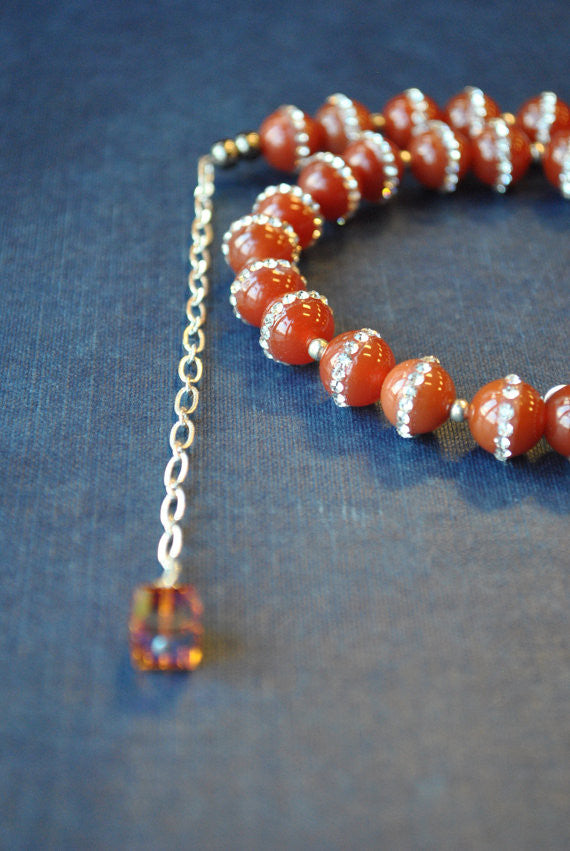 CARNELIAN AND SWAROVSKI CRYSTALS NECKLACE