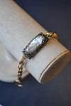 MOTHER OF PEARLS AND SWAROVSKI CRYSTALS 14KT GOLD ON SILVER CHAIN BRACELET