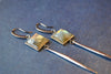 LABRADORITE SQUARES AND RHINESTONES SPIKE SILVER LONG EARRINGS