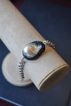 MOTHER OF PEARLS AND ROYAL BLUE SWAROVSKI CRYSTALS RHODIUM PLATED S/S CHAIN BRACELET