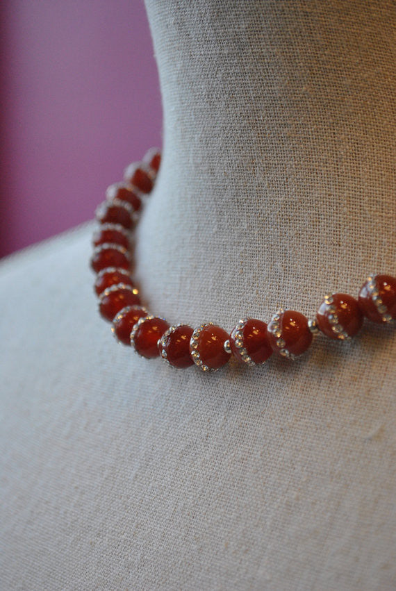 CARNELIAN AND SWAROVSKI CRYSTALS NECKLACE