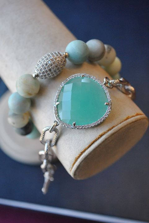 AMAZONITE STRETCHY BRACELET AND MINT CHALCEDONY CHAIN BRACELET SET
