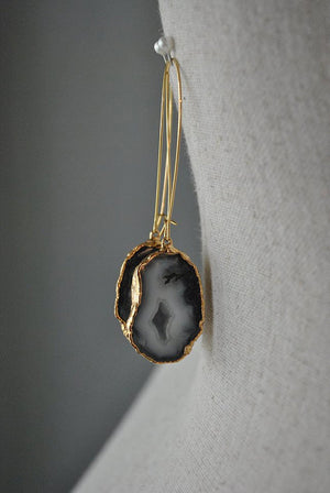 GREY AND BLACK DRUZY STATEMENT EARRINGS