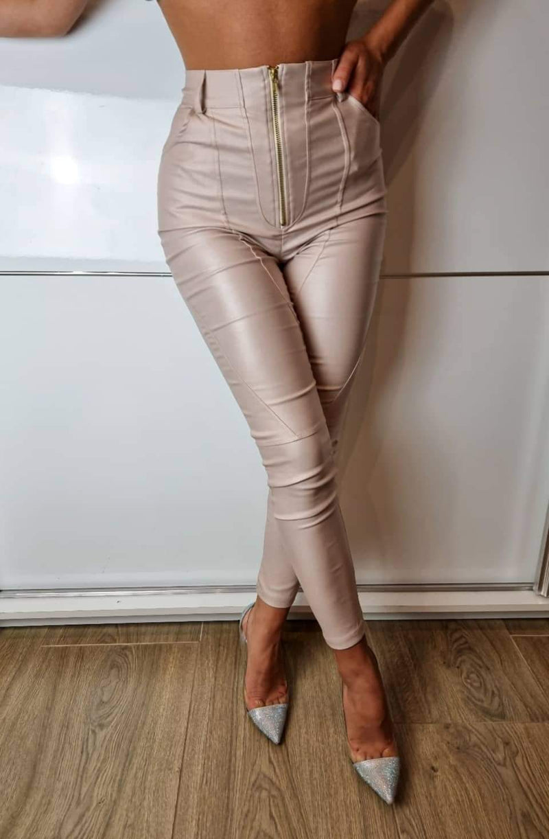 FAUX LEATHER SKINNY HIGH WAISTED PANTS