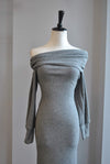 SILVER GREY SWEATER OFF THE SHOULDER DRESS